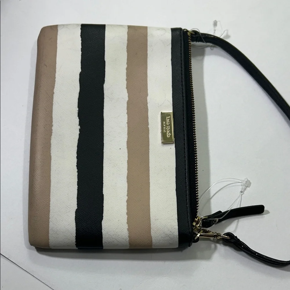 Kate Spade Black and Tan Striped Clutch